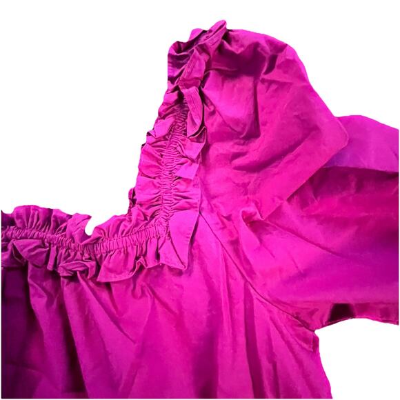 J. CREW Blouse Womens Large Ruffle Square Neck Penny Fuscia Peasant Cottage - Picture 9 of 10